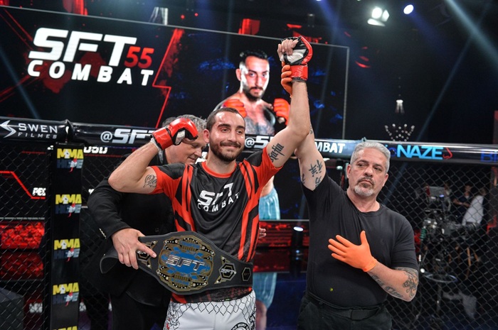 Matheus Mesquita faturou cinturão na luta principal do SFT Combat 55 (Foto Myriam Albertuni)